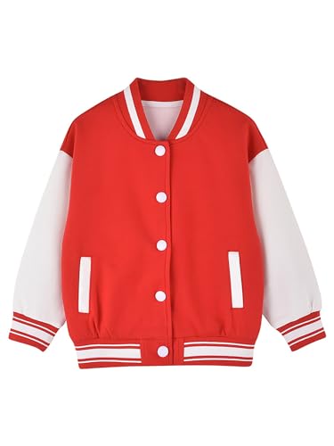 Zaldita Unisex Jungen Mädchen Baseball Mantel Langarm Modejacke Atmungsaktiv Trainingsjacke Camping Sport Freizeit Schule Rot 104-110 von Zaldita