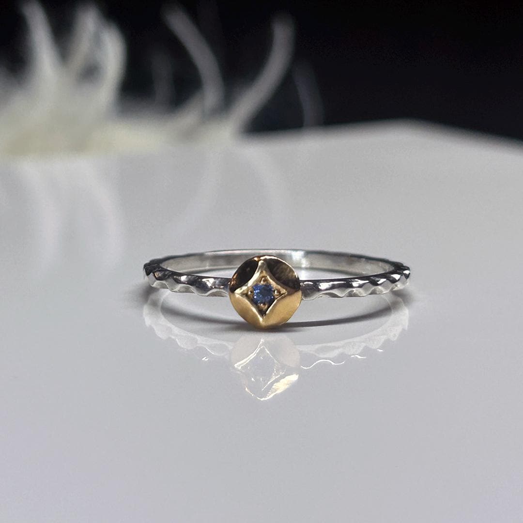 Gold Stern Und Saphir "Aster' Ring Mit Einem Gemusterten Silberband Gold Stern Und Saphir "Aster' Ring Mit Einem Gemusterten Silberband von Zalisander