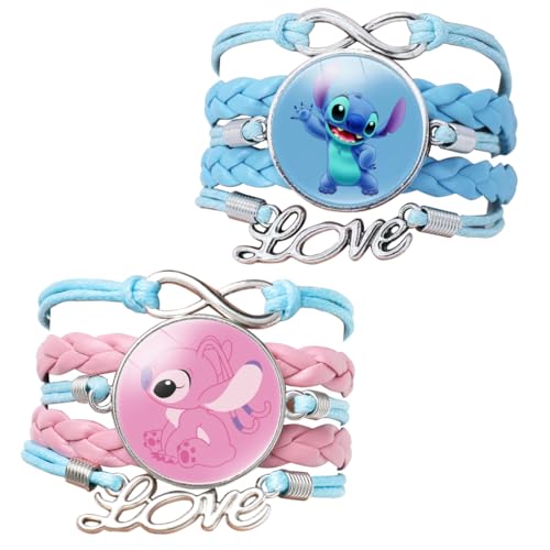 Zaloife 2Pcs Cartoon Armband, Eine Rosa Und Eine Blaue, Geflochtenes Lederarmband, Freundschaftsarmband, Geschenke MäDchen, Neujahr Geschenk, Geburtstag Geschenk von Zaloife