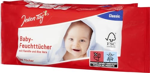 Jeden Tag Baby Feuchttücher Classic mit Kamille & Aloe Vera 2x 80 Tücher | Mit Duft, Pflegt und reinigt empfindliche Haut, pH Hautneutral, Sanfte Sauberkeit für Ihr Baby. (1er Pack) von Zama4Zingo