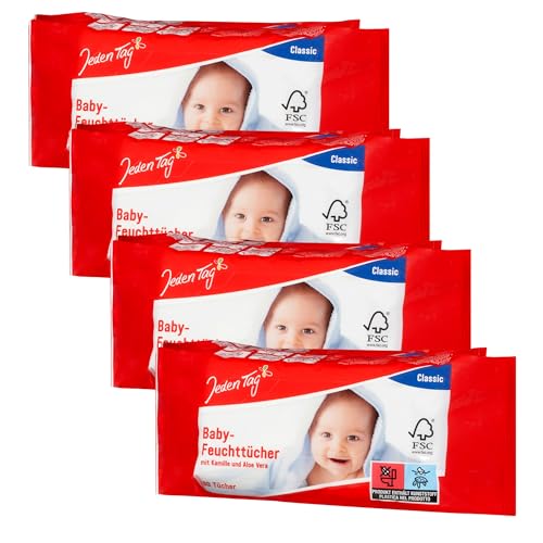 Jeden Tag Baby Feuchttücher Classic mit Kamille & Aloe Vera 2x 80 Tücher | Mit Duft, Pflegt und reinigt empfindliche Haut, pH Hautneutral, Sanfte Sauberkeit für Ihr Baby. (4er Pack) von Zama4Zingo