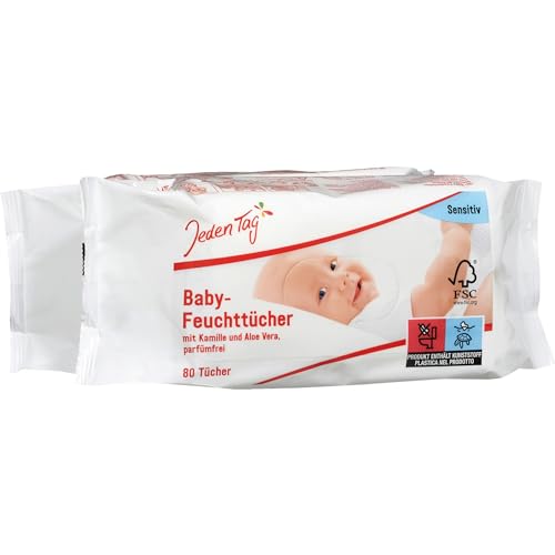 Jeden Tag Baby Feuchttücher Sensitiv mit Kamille & Aloe Vera 2x 80 Tücher | Parfümfrei, Pflegt und reinigt empfindliche Haut, pH Hautneutral, Sanfte Sauberkeit für Ihr Baby. (1er Pack) von Zama4Zingo