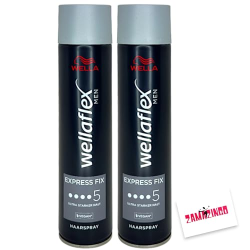 Wella Wellaflex Haarspray Men Express Fix Ultra Starker Halt 250ml | Haarspray für ultra starken Halt | Erhält den Style bis zu 48H inkl. Zama4Zingo Karte (2er Pack, Haarspray) von Zama4Zingo
