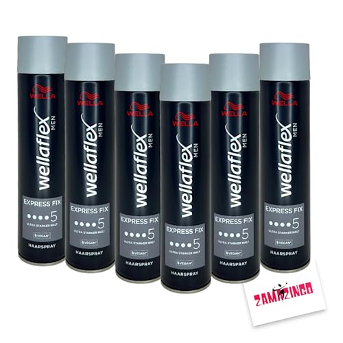 Wella Wellaflex Haarspray Men Express Fix Ultra Starker Halt 250ml | Haarspray für ultra starken Halt | Erhält den Style bis zu 48H (6er Pack, Haarspray) von Zama4Zingo