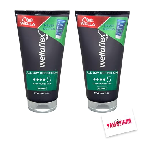 Wella Wellaflex Styling Gel Men All-Day Definition Ultra Starker Halt 150ml | Styling Gel für ultra starken Halt | Sofortiger Halt bis zu 48H inkl. Zama4Zingo Karte (2er Pack, Gel) von Zama4Zingo