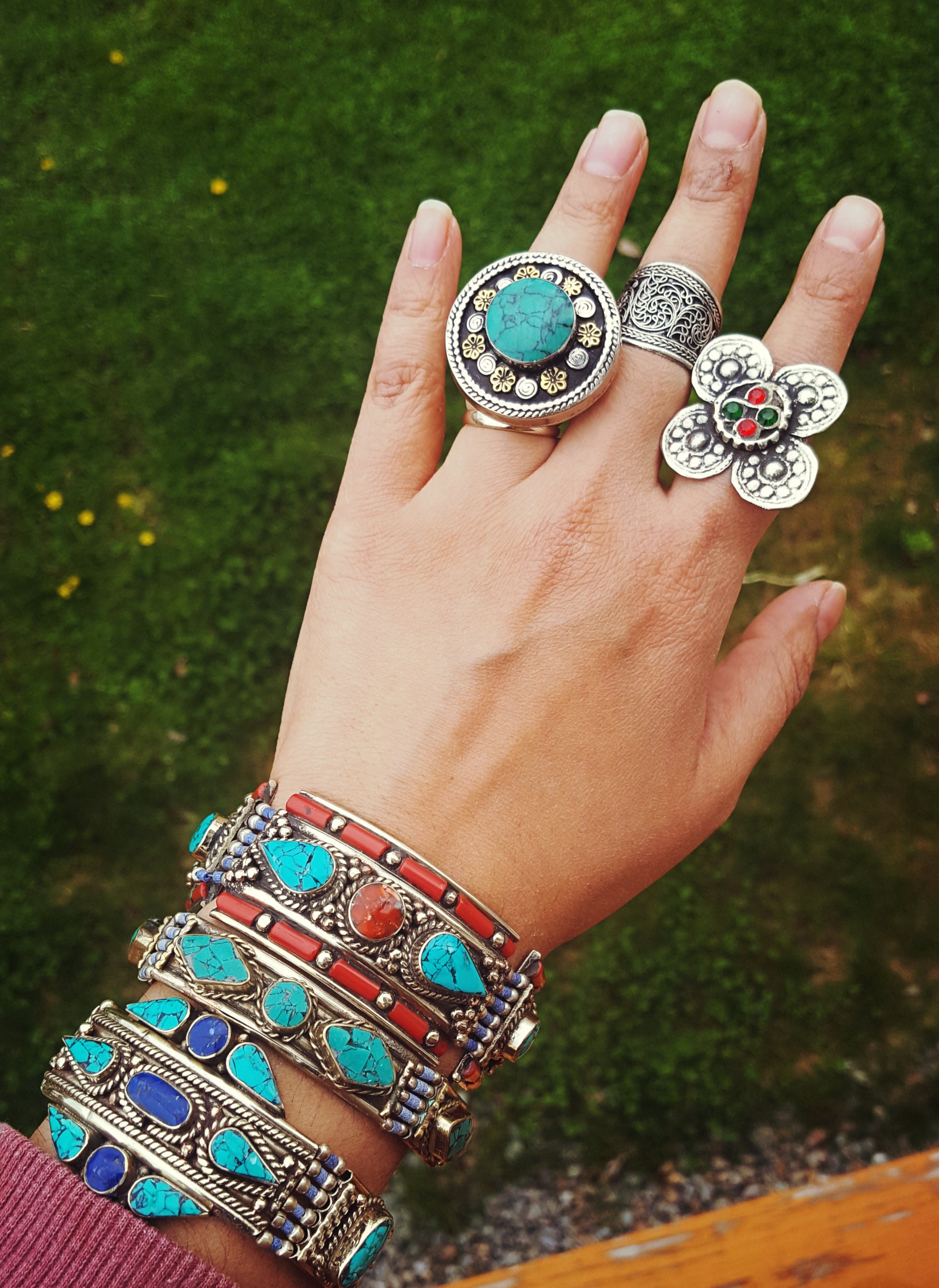 Türkis Ring - Einzigartiges Geschenk Für Frauen Afghan Statement Schmuck Handgemachtes Ringe von ZamarutJewel