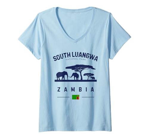 Damen South Luangwa National Park Sambia Elephants Safari T-Shirt mit V-Ausschnitt Damen South Luangwa National Park Sambia Elephants Safari T-Shirt mit V-Ausschnitt von Zambia Flag Game Reserve South Luangwa Souvenirs