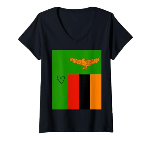 Damen Sambia Flag Sambian Heart Proud Heritage National Day T-Shirt mit V-Ausschnitt Damen Sambia Flag Sambian Heart Proud Heritage National Day T-Shirt mit V-Ausschnitt von Zambia Flag Zambian Proud National Day Gifts Idea