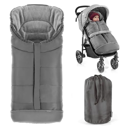 Zamboo Fußsack für Joie Buggy Sportwagen (passend für Litetrax, Mytrax, Chrome) - Winterfußsack für Kinderwagen, mit Reflektor, Kapuzenfunktion & Tasche - Grau von Zamboo