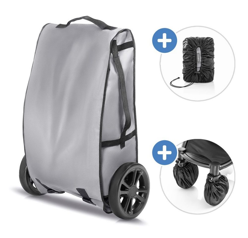 Zamboo Kinderwagen-Tasche Grau, Transporttasche für Buggy, Kindersitz & Babyschale mit Radschutzhüllen von Zamboo