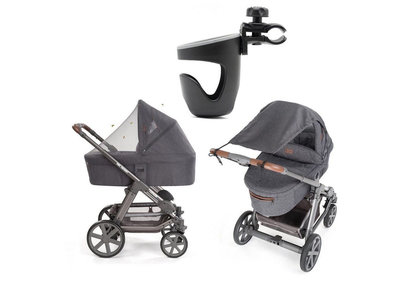 Zamboo Kinderwagenschirm 3-teiliges Sommer- & Schutzset, für Kinderwagen mit Sonnensegel / Sonnenschutz, Insektenschutz / Mosktionetz & Getränkehalter von Zamboo