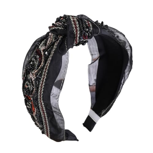 Zambuph Haarbänder Nähen Bowknot Vintage Style Haarband Stickerei Glitzer Perlen Turban Verstellbare Stirnbänder Mädchen Styling, Beige Perle von Zambuph
