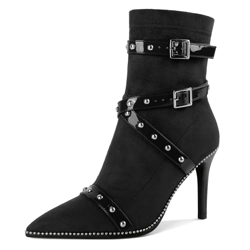 Zamikoo Ankle Boots für Frauen Stiletto High Heels Silber Perlen Stiefel Pointed Toe Short Stiefel Nieten Seite Zipper 3.7 Inch Schwarz EU38 Zamikoo Ankle Boots für Frauen Stiletto High Heels Silber Perlen Stiefel Pointed Toe Short Stiefel Nieten Seite Zipper 3.7 Inch Schwarz EU38 von Zamikoo