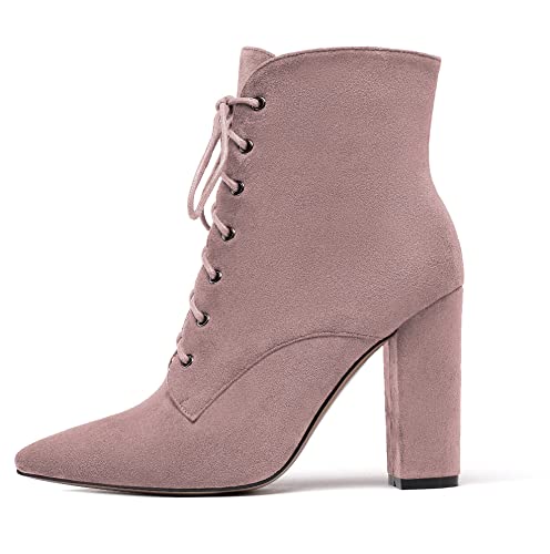 Zamikoo Damen Ankle Boots,Frauen Stiefeletten,Damen Klassische Stiefel mit Blockabsatz 10CM Pink EU38 von Zamikoo