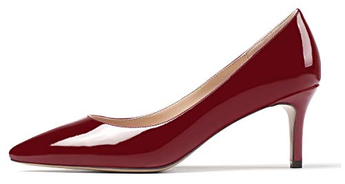 Zamikoo Damen Basic Spitze Pumps Stilettos Klassische Absatzschuhe Mid Heel Frauen Pfennigabsatz Pump Lack Burgundy EU39 von Zamikoo