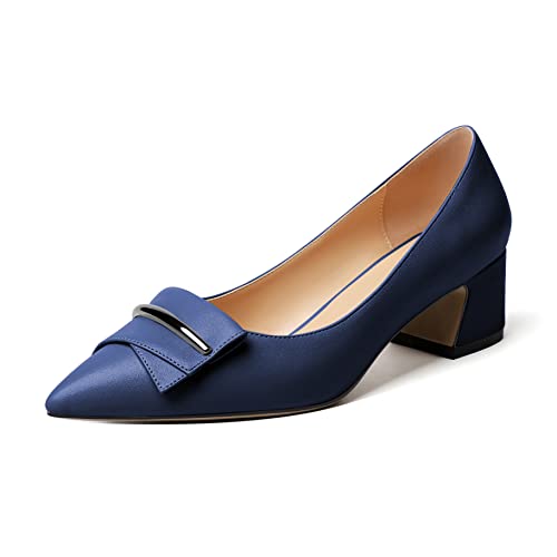 Zamikoo Damen Blockabsatz Pumps, Elegant Pointed Toe Pumps Heels 5cm Slip-on Pumps Matt Marine EU37 von Zamikoo