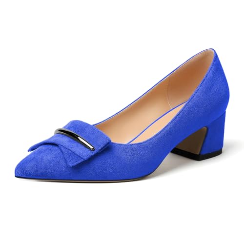 Zamikoo Damen Blockabsatz Pumps, Elegant Pointed Toe Pumps Heels 5cm Slip-on Pumps Suede Blau EU38 von Zamikoo