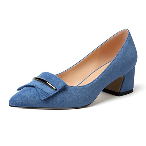 Zamikoo Damen Blockabsatz Pumps, Elegant Pointed Toe Pumps Heels 5cm Slip-on Pumps Suede Blau EU40 von Zamikoo