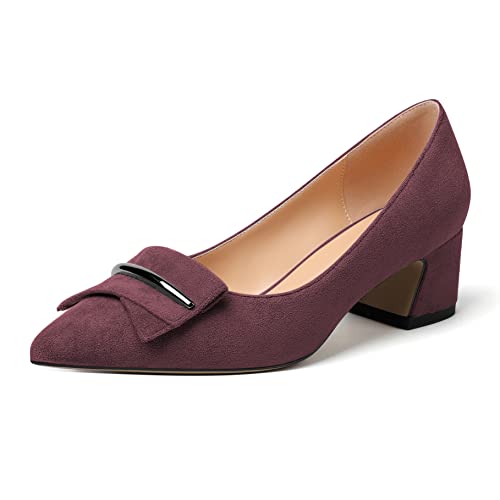 Zamikoo Damen Blockabsatz Pumps, Elegant Pointed Toe Pumps Heels 5cm Slip-on Pumps Suede Burgund EU37 von Zamikoo