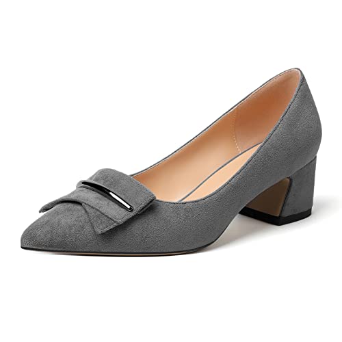 Zamikoo Damen Blockabsatz Pumps, Elegant Pointed Toe Pumps Heels 5cm Slip-on Pumps Suede Grau EU37 von Zamikoo