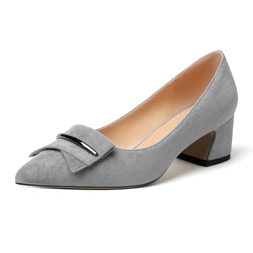 Zamikoo Damen Blockabsatz Pumps, Elegant Pointed Toe Pumps Heels 5cm Slip-on Pumps Suede Grau EU40 von Zamikoo