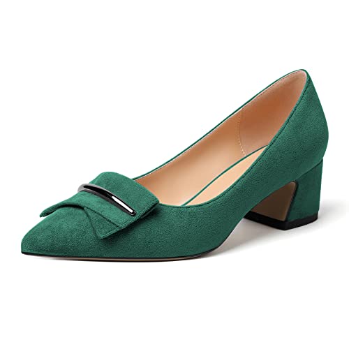 Zamikoo Damen Blockabsatz Pumps, Elegant Pointed Toe Pumps Heels 5cm Slip-on Pumps Suede Grün EU38 von Zamikoo