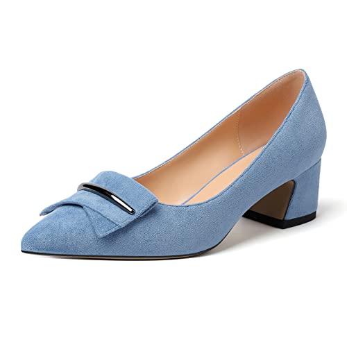 Zamikoo Damen Blockabsatz Pumps, Elegant Pointed Toe Pumps Heels 5cm Slip-on Pumps Suede Hellblau EU39 von Zamikoo