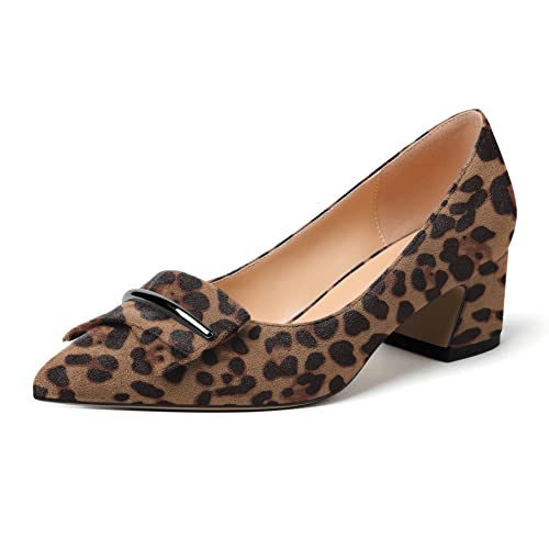 Zamikoo Damen Blockabsatz Pumps, Elegant Pointed Toe Pumps Heels 5cm Slip-on Pumps Suede Leopard EU40 von Zamikoo