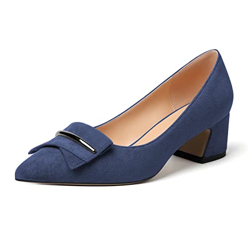 Zamikoo Damen Blockabsatz Pumps, Elegant Pointed Toe Pumps Heels 5cm Slip-on Pumps Suede Marine EU37 von Zamikoo