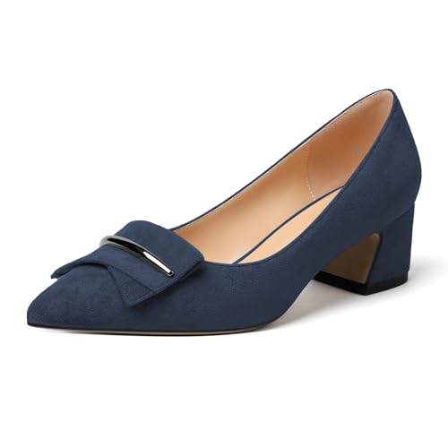 Zamikoo Damen Blockabsatz Pumps, Elegant Pointed Toe Pumps Heels 5cm Slip-on Pumps Suede Marine EU39 von Zamikoo