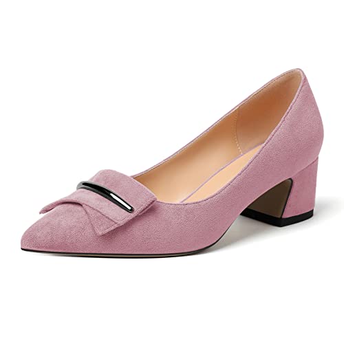 Zamikoo Damen Blockabsatz Pumps, Elegant Pointed Toe Pumps Heels 5cm Slip-on Pumps Suede Rosa EU39 von Zamikoo