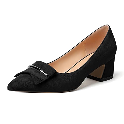 Zamikoo Damen Blockabsatz Pumps, Elegant Pointed Toe Pumps Heels 5cm Slip-on Pumps Suede Schwarz EU45 von Zamikoo