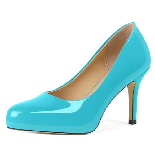 Zamikoo Damen High Stiletto Pumps Spitz zulaufend Geschlossen Heels Slip On 9cm Bequem Business Hochzeit Party Kleid Schuhe Türkis EU 37 von Zamikoo