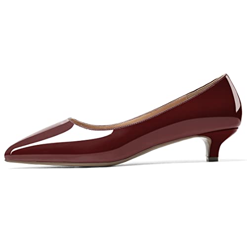 Zamikoo Damen Kitten Heel Pumps,Frauen Klassische Pump mit Absatz 3.5 cm,Spitze Zehe Abendschuhe Hochzeitsschuhe Lack Burgundy EU40 von Zamikoo