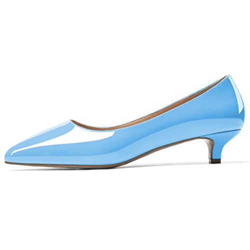 Zamikoo Damen Kitten Heel Pumps,Frauen Klassische Pump mit Absatz 3.5 cm,Spitze Zehe Abendschuhe Hochzeitsschuhe Lack Light-Blue EU40 von Zamikoo