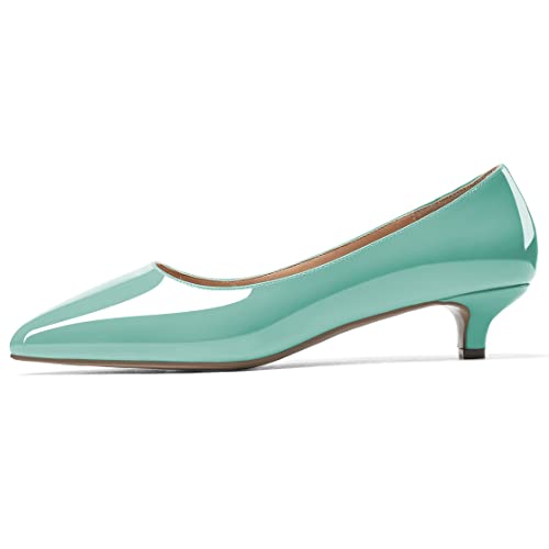 Zamikoo Damen Kitten Heel Pumps,Frauen Klassische Pump mit Absatz 3.5 cm,Spitze Zehe Abendschuhe Hochzeitsschuhe Lack Mint-Green EU40 von Zamikoo