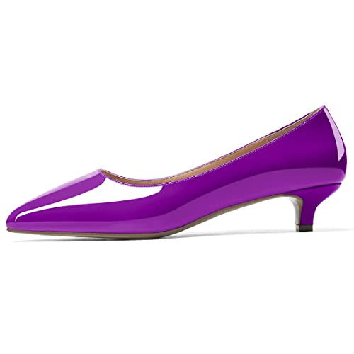 Zamikoo Damen Kitten Heel Pumps,Frauen Klassische Pump mit Absatz 3.5 cm,Spitze Zehe Abendschuhe Hochzeitsschuhe Lack Purple EU40 von Zamikoo