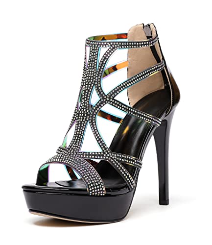 Zamikoo Damen Plateau Sandaletten Peep Toe High Heel Schuhe Sommer Riemchensandalen Schwarz EU38 von Zamikoo