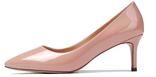 Zamikoo Damen Pumps Elegant Frauen Pumps mit Kitten Absatz Klassische Spitz Zehe Basic Schuhe Hochzeit Büroschuhe Lack Beige EU40 von Zamikoo