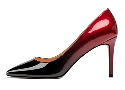Zamikoo Damen Pumps High Heels,Spitz Pointed Toe Pumps mit Absatz,Elegant Stilettos Schuhe Hochzeit Klassische Pumps Lack Schwarz Rot EU40 von Zamikoo