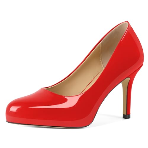 Zamikoo Damen Pumps Spitze Zehe Geschlossen High Heels Stiletto Slip On Bequem Business 9cm Hochzeit Party Kleid Schuhe Rot EU 35 von Zamikoo