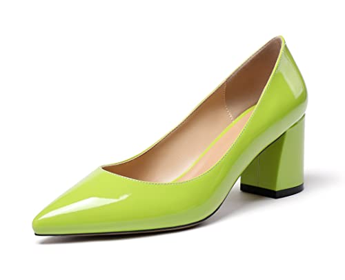 Zamikoo Damen Pumps mit Absatz, Elegant Pumps mit Blockabsatz Damen Schuhe 6.5CM Lack Apfelgrün EU36 von Zamikoo