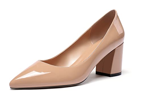 Zamikoo Damen Pumps mit Absatz, Elegant Pumps mit Blockabsatz Damen Schuhe 6.5CM Lack Beige EU38 von Zamikoo