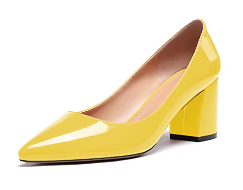 Zamikoo Damen Pumps mit Absatz, Elegant Pumps mit Blockabsatz Damen Schuhe 6.5CM Lack Gelb EU37 von Zamikoo