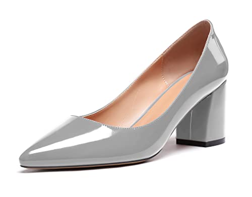 Zamikoo Damen Pumps mit Absatz, Elegant Pumps mit Blockabsatz Damen Schuhe 6.5CM Lack Grau EU37 von Zamikoo