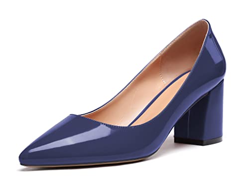Zamikoo Damen Pumps mit Absatz, Elegant Pumps mit Blockabsatz Damen Schuhe 6.5CM Lack Marine EU43 von Zamikoo