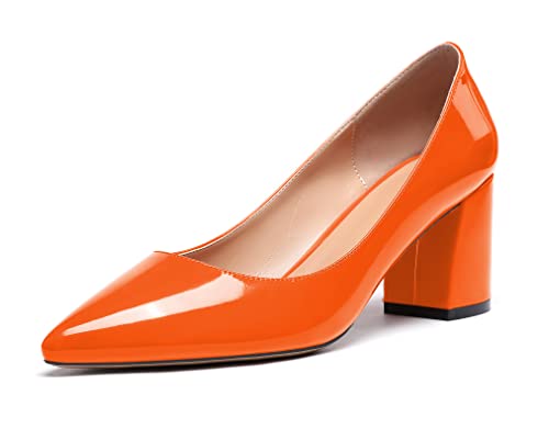 Zamikoo Damen Pumps mit Absatz, Elegant Pumps mit Blockabsatz Damen Schuhe 6.5CM Lack Orange EU39 von Zamikoo