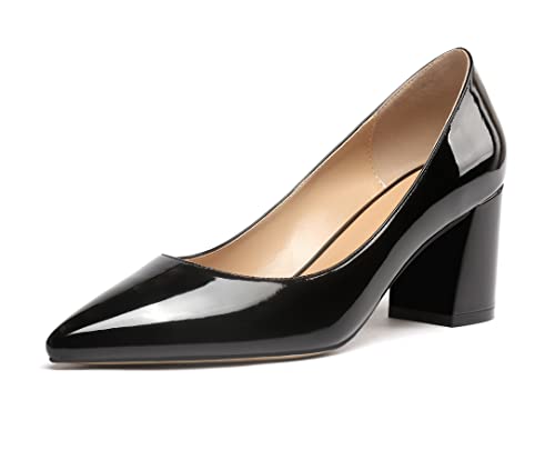 Zamikoo Damen Pumps mit Absatz, Elegant Pumps mit Blockabsatz Damen Schuhe 6.5CM Lack Schwarz EU43 von Zamikoo