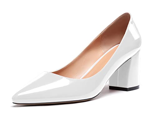Zamikoo Damen Pumps mit Absatz, Elegant Pumps mit Blockabsatz Damen Schuhe 6.5CM Lack Weiß EU38 von Zamikoo