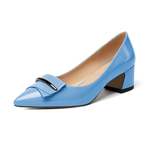 Zamikoo Damen Pumps mit Absatz 5cm Blockabsatz Heels Slip on Pumps Lack Hellblau EU38 von Zamikoo